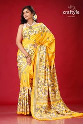 Corn Yellow Floral Designer Kantha Silk Saree - Craftyle