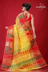 Corn Yellow Red Bengal Handloom Jamdani Saree-Craftyle