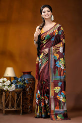 Crater brown floral design multicolor hand embroidered kantha saree maroon silk saree adorned vibrant 6