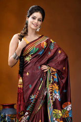 Crater brown floral design multicolor hand embroidered kantha saree maroon silk saree adorned vibrant 2
