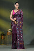 Crater brown paisley motif hand embroidered silk kantha work saree 1