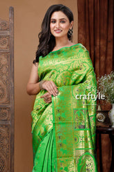 Crayola green soft swarnachari saree with golden zari meena work elegant green gold saree 2