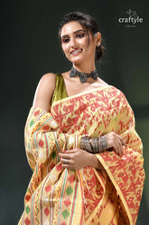 Crayola yellow traditional cotton jamdani saree yellow orange saree geometric patterns 2