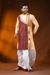 Cream cotton silk embroidery kurta for men with fish motif design 3