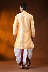 Cream cotton silk embroidery kurta for men with fish motif design 5