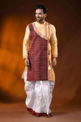 Cream cotton silk embroidery kurta for men with fish motif design 6