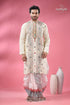 Cream white multithread kantha hand embroidered men’s kurta off-white dhoti 1