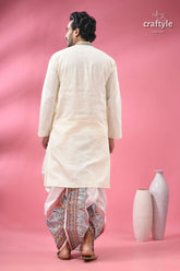 Cream white multithread kantha hand embroidered men’s kurta off-white patterned dhoti 7