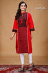 Crimson red black cotton kantha designer kurti for women red black patterned kurta 1