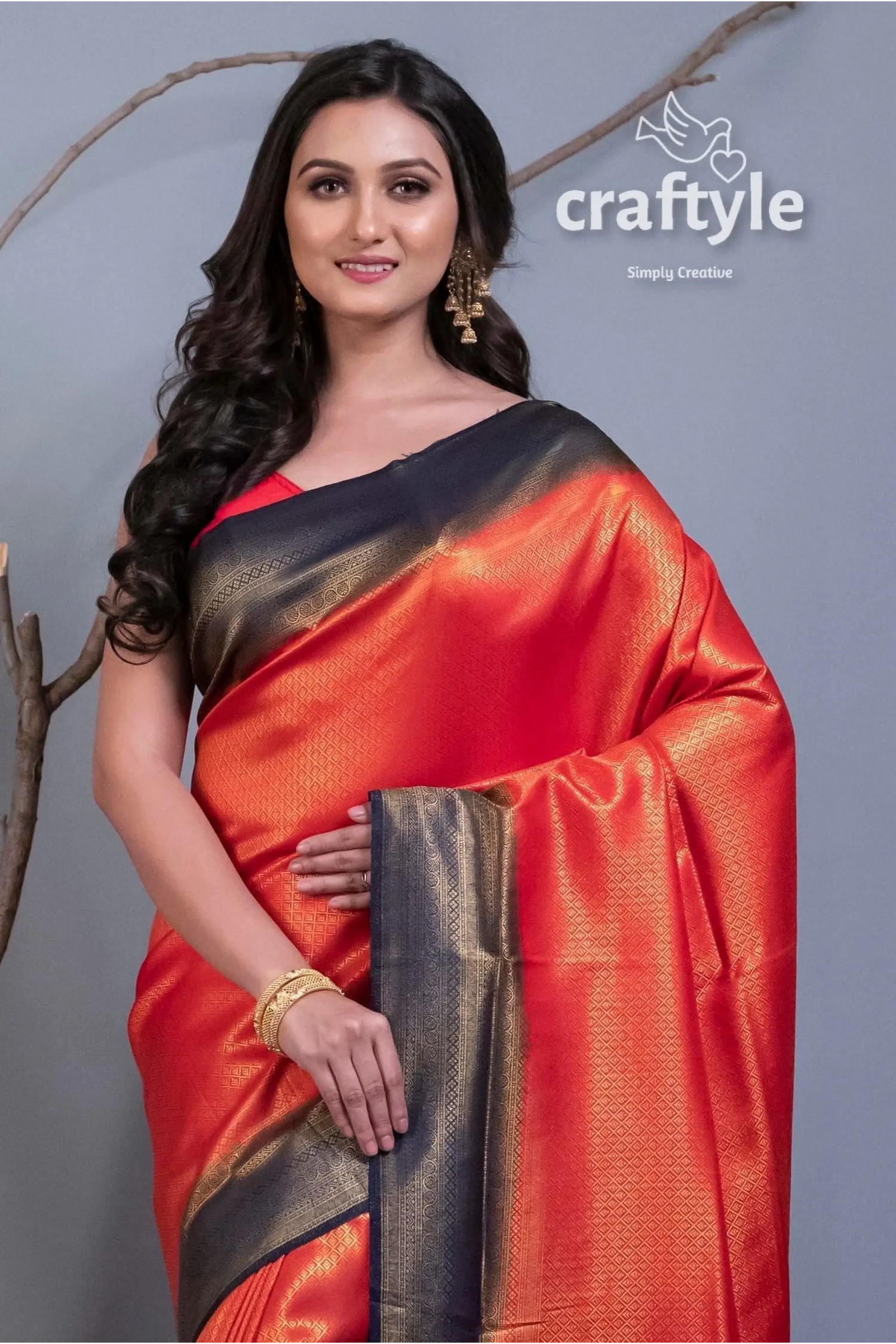 Crimson red blended silk brocade kanjivaram saree for women elegant red black silk saree 2