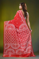 Crimson red circular pattern handmade kutch embroidery silk saree 5