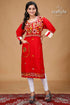 Crimson red floral motif all over embroidery cotton kantha kurti red embroidered kurta pocket 1
