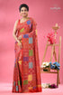 Crimson red geometric pattern silk kantha stitch saree woman red kantha stitch silk 1