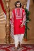 Crimson red kantha work cotton kurta for men embroidered white 1