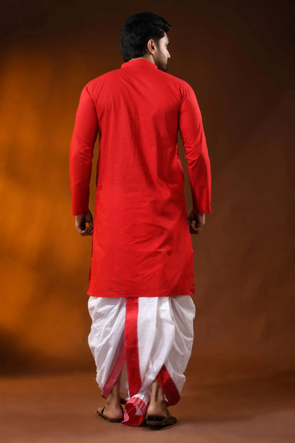 Crimson red pure cotton ma durga printed kurta for men - festive wear 5