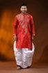 Crimson red semi tussar embroidery kurta for men - paisley design 1