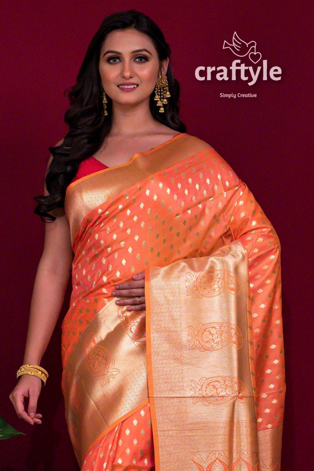 Crusta Orange Dual Tone Semi Katan Silk Saree with Blouse Piece - Craftyle