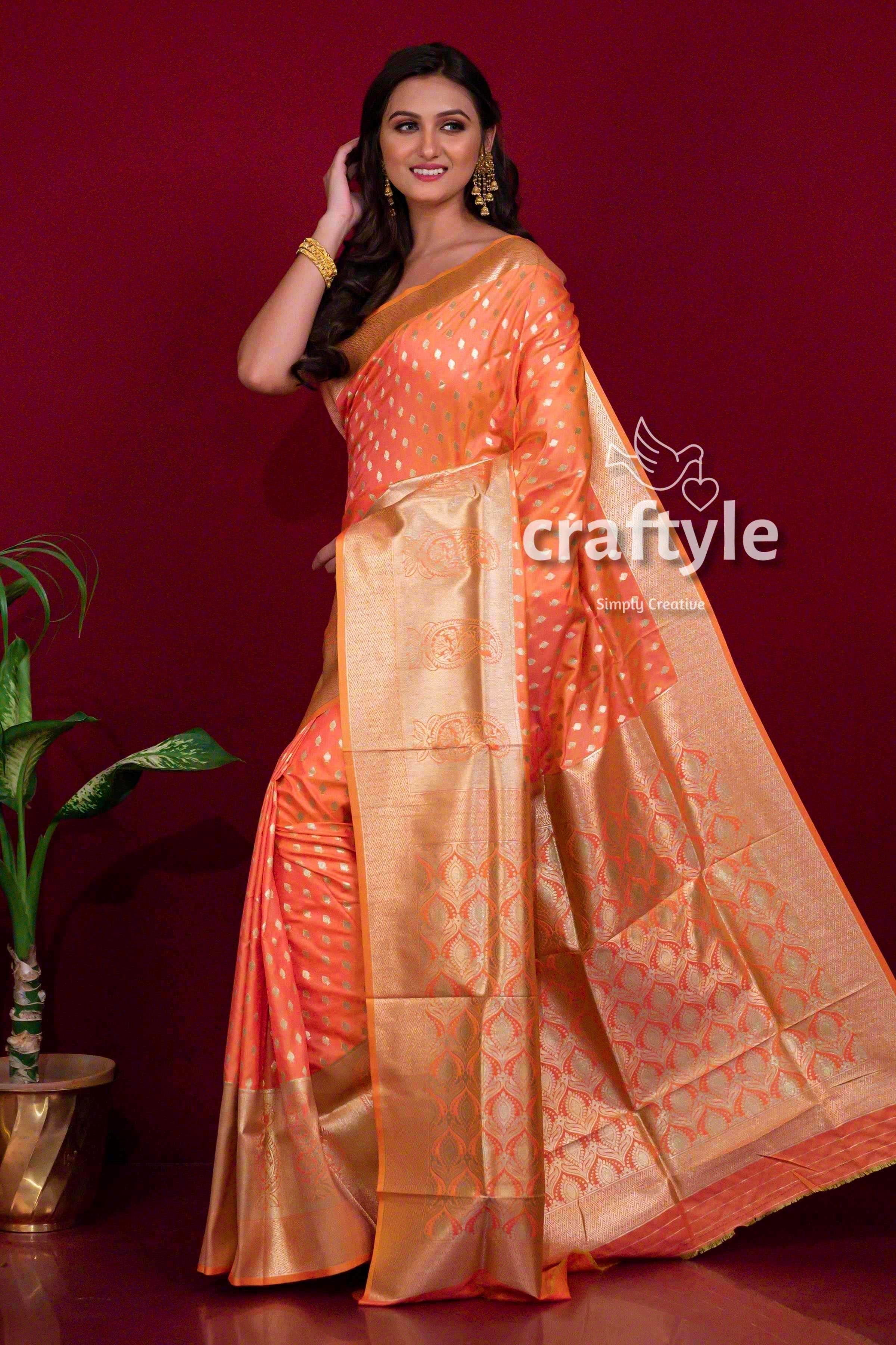 Crusta Orange Dual Tone Semi Katan Silk Saree with Blouse Piece - Craftyle