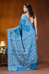 Curious blue ethnic motif handcrafted gujrati stitch silk saree vibrant blue saree adorned intricate 5