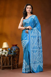 Curious blue ethnic motif handcrafted gujrati stitch silk saree vibrant blue saree adorned intricate 6
