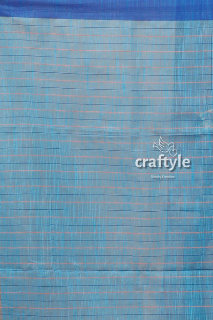 Curious blue handloom cotton saree with intricate stitch work - ethically made blue striped fabric 6