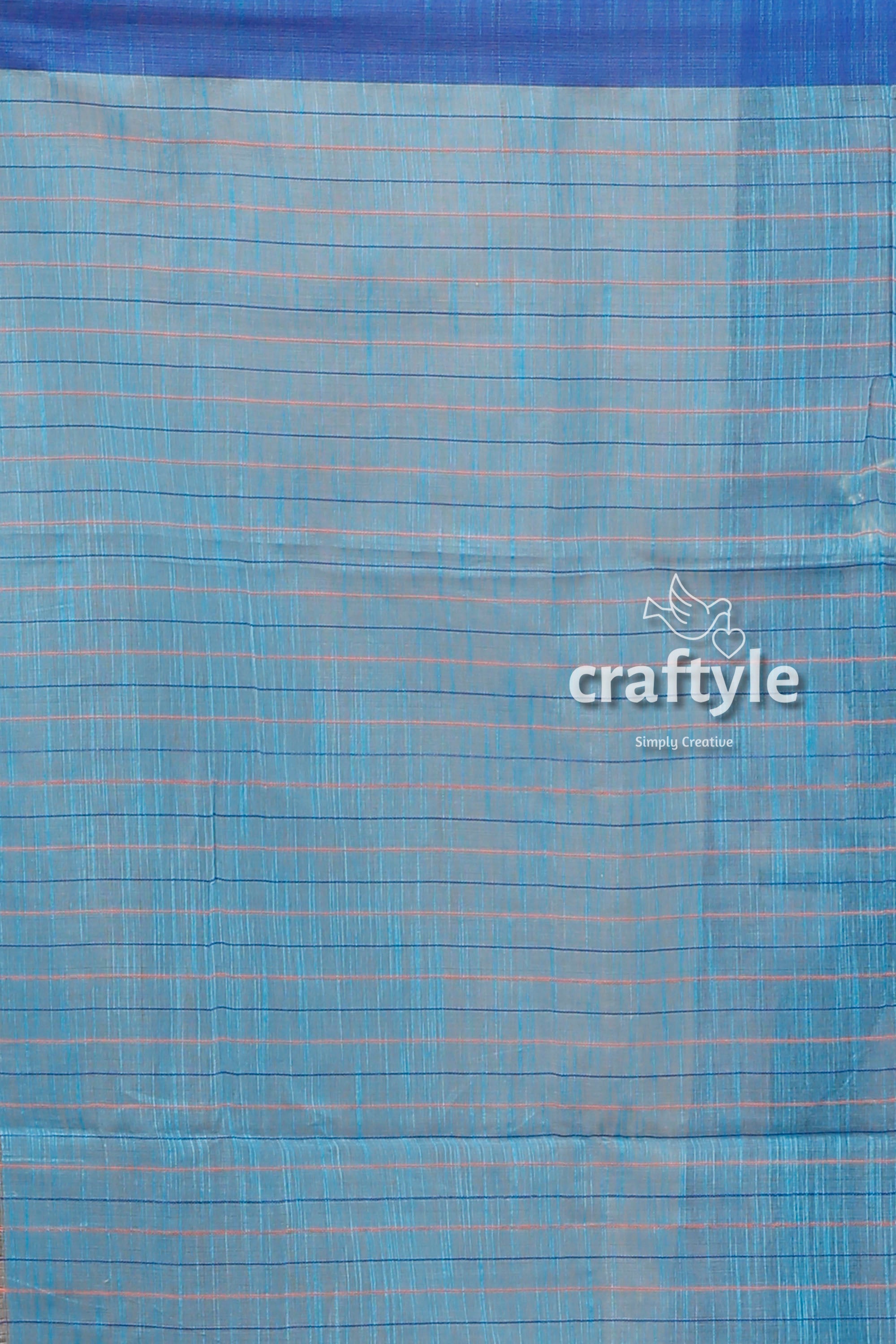 Curious Blue Handloom Cotton Saree with Intricate Stitch Work - Ethically Made-Craftyle