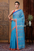Curious Blue Handloom Cotton Saree with Intricate Stitch Work - Ethically Made-Craftyle