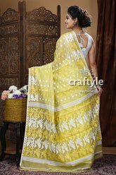 Lime Green Traditional Handloom Jamdani Sari - Craftyle