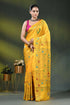 Cyber yellow fish design hand embroidered kantha silk saree 1