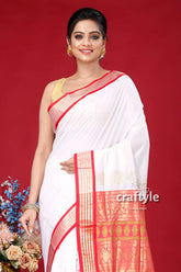 Daisy white and red zari border bomkai silk saree white saree red gold border 2