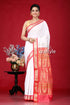 Daisy white and red zari border bomkai silk saree woman white red saree 1