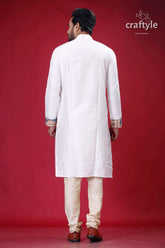 Daisy white madhubani art silk kurta for men- stylish ethnic wear white kurta pajama set 6
