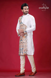 Daisy white madhubani art silk kurta for men- stylish ethnic wear man white kurta pajama 5