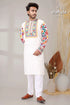Daisy white multithread work kantha stitch cotton panjabi for men kurta vibrant colorful floral 1
