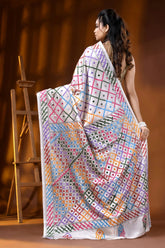 Daisy white silk gujarati stitch saree with exclusive mirror detailing 5