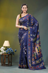 Dark blue bird motif kantha embroidery silk saree navy blue saree adorned vibrant 1
