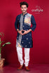 Dark blue kantha work cotton punjabi for men men’s navy kurta colorful 1