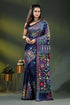 Dark blue multi-thread floral paisley motif handcrafted silk kantha saree 1