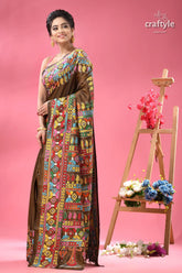 Dark brown multi thread exclusive silk kantha saree brown saree colorful embroidered patterns 4