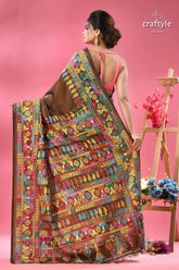 Dark brown multi thread exclusive silk kantha saree dark brown silk saree vibrant 3