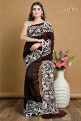 Dark cocoa brown soru tuli hand batik mulberry pure silk sari 5