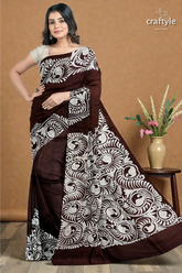 Dark cocoa brown soru tuli hand batik mulberry pure silk sari 4