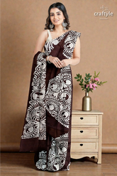 Dark cocoa brown soru tuli hand batik mulberry pure silk sari 1