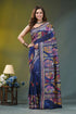 Dark denim blue multi-thread silk kantha stitch saree navy blue silk saree adorned 1