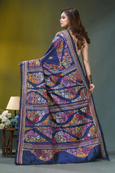 Dark denim blue multi-thread silk kantha stitch saree navy blue silk saree adorned 4