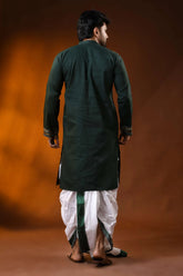 Dark green cotton kantha stitch kurta for men - rust hand embroidery 5
