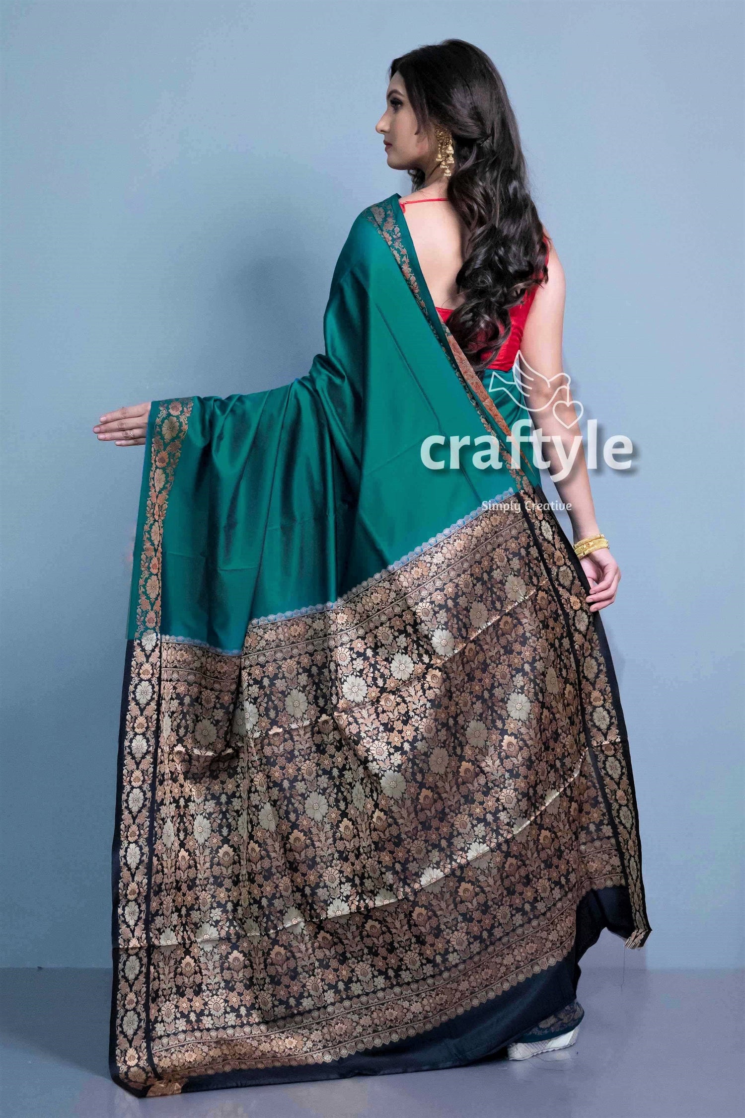 Dark Green Soft Pashmina Silk Saree for Women - Craftyle