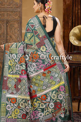 Dark Green Traditional Silk Kantha Saree-Craftyle