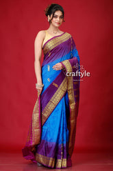 Dark Lavender and Blue Kanjivaram Silk Saree-Craftyle