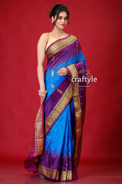 Dark Lavender and Blue Kanjivaram Silk Saree-Craftyle